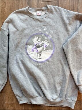 Disney Gray Crewneck Sweater with Polar Bear and Purple Accents